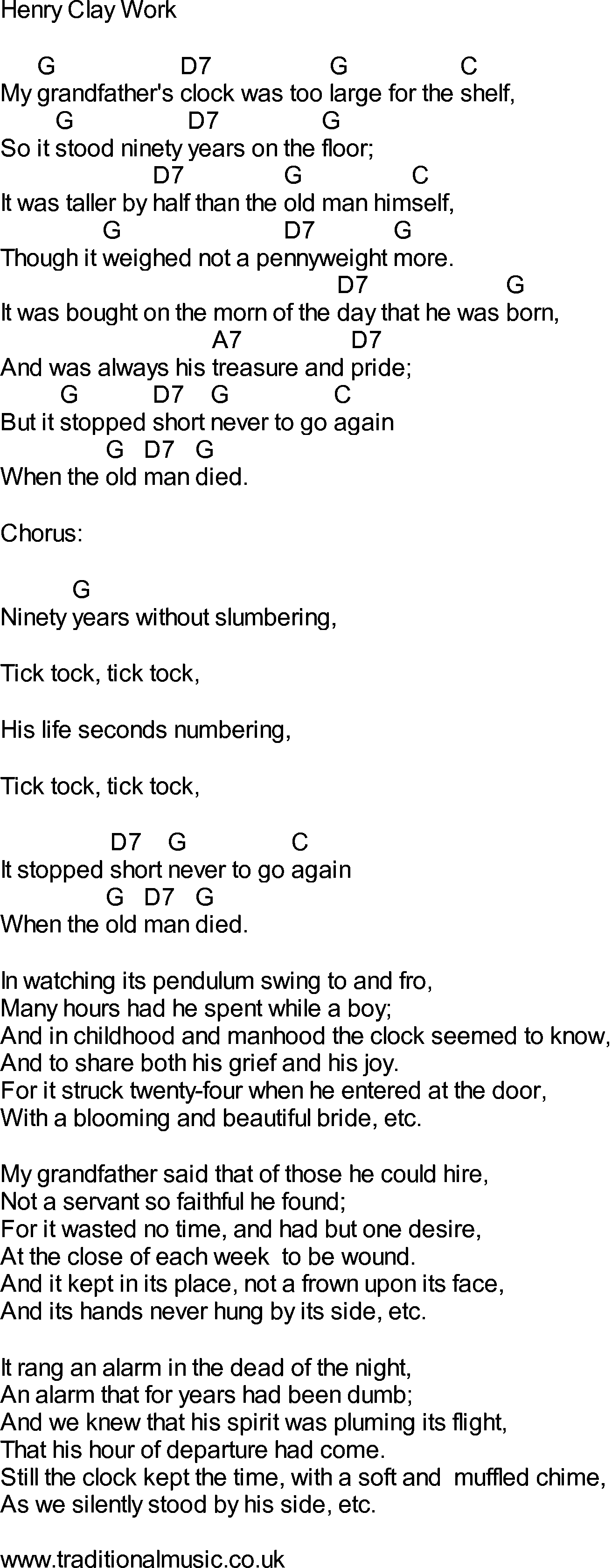 Bluegrass songs with chords - Grandfathers Clock